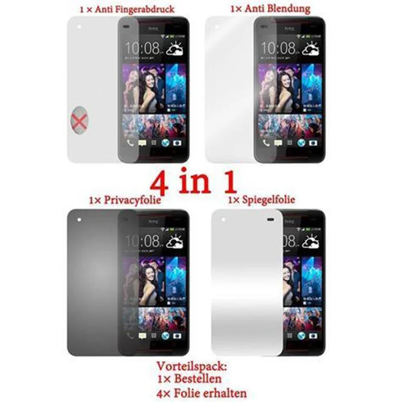 Cadorabo Displayschutzfolien kompatibel mit HTC BUTTERFLY - Schutzfolien 4 Folien (1x Privacy - 1x Spiegel - 1x Matt - 1x Anti-Fingerabdruck)