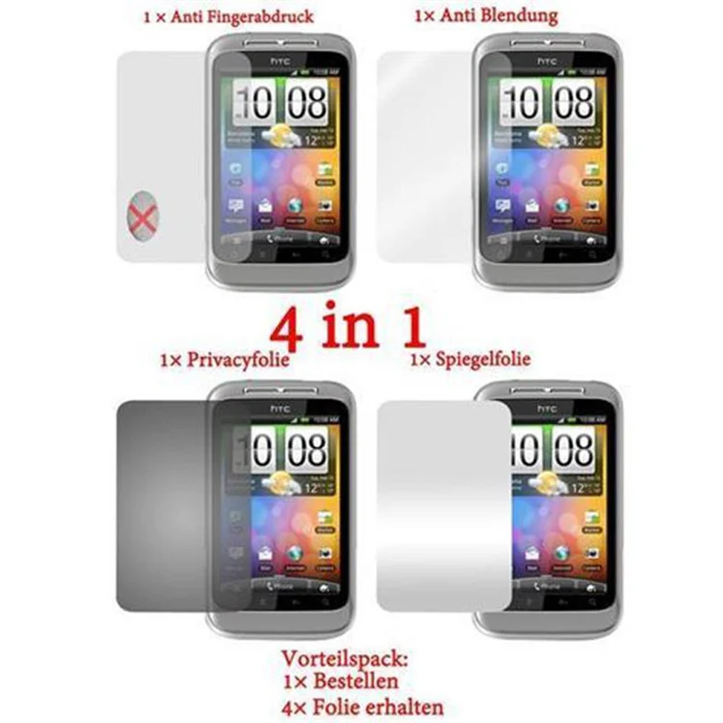 Cadorabo Displayschutzfolien kompatibel mit HTC WILDFIRE S - Schutzfolien 4 Folien (1x Privacy - 1x Spiegel - 1x Matt - 1x Anti-Fingerabdruck)