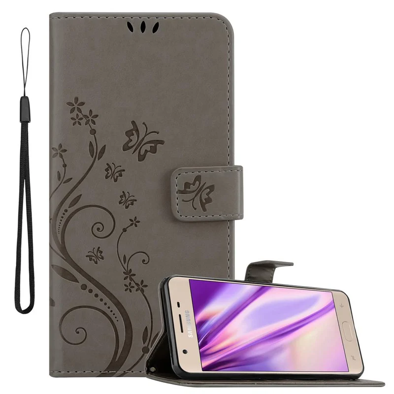 Cadorabo Hülle kompatibel mit Samsung Galaxy J3 2018 Schutzhülle im Blumen Design mit Magnetverschluss, Standfunktion und Kartenfächern