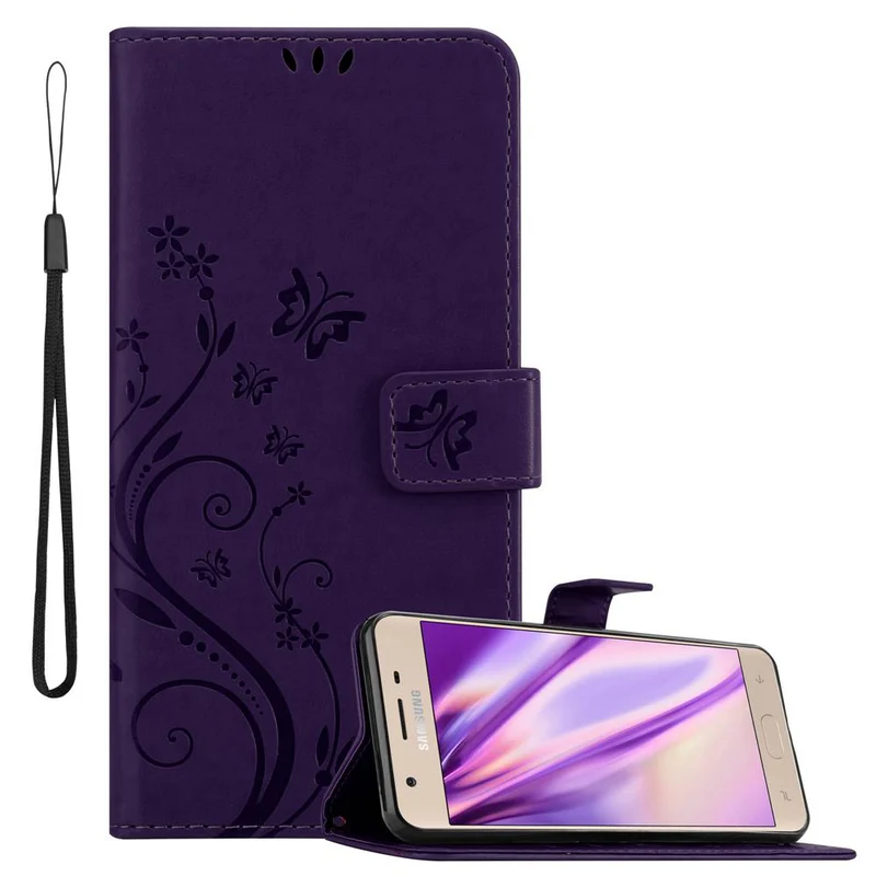 Cadorabo Hülle kompatibel mit Samsung Galaxy J3 2018 Schutzhülle im Blumen Design mit Magnetverschluss, Standfunktion und Kartenfächern