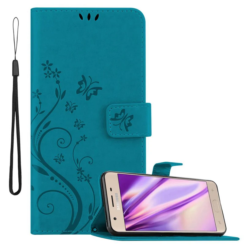 Cadorabo Hülle kompatibel mit Samsung Galaxy J3 2018 Schutzhülle im Blumen Design mit Magnetverschluss, Standfunktion und Kartenfächern