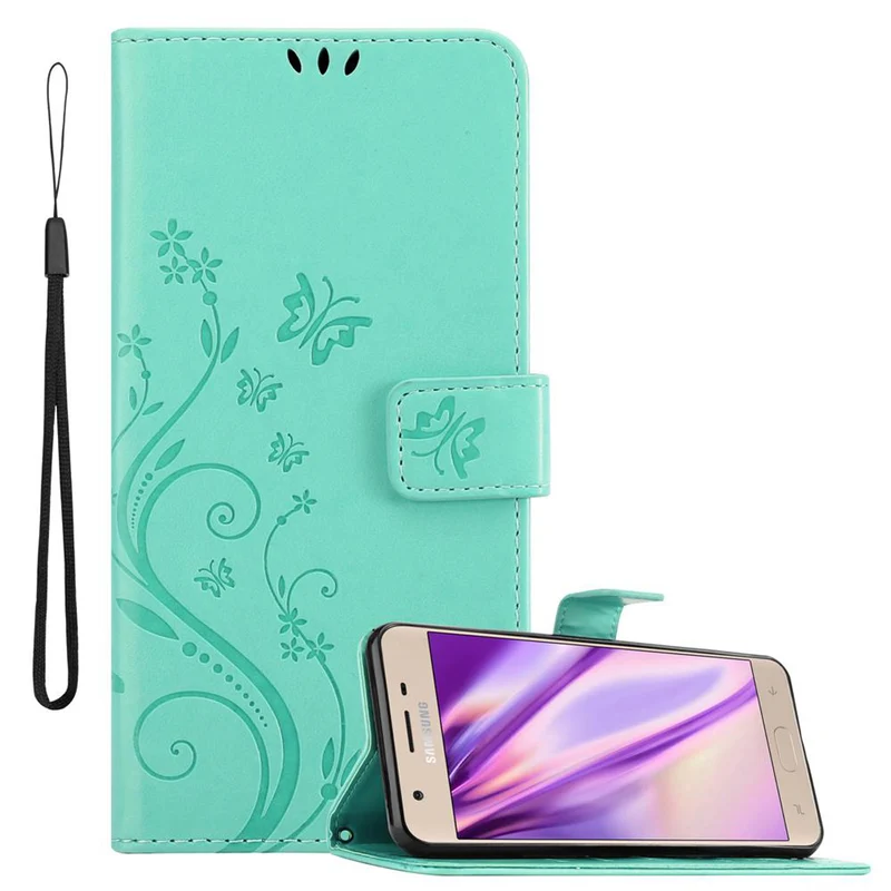 Cadorabo Hülle kompatibel mit Samsung Galaxy J3 2018 Schutzhülle im Blumen Design mit Magnetverschluss, Standfunktion und Kartenfächern