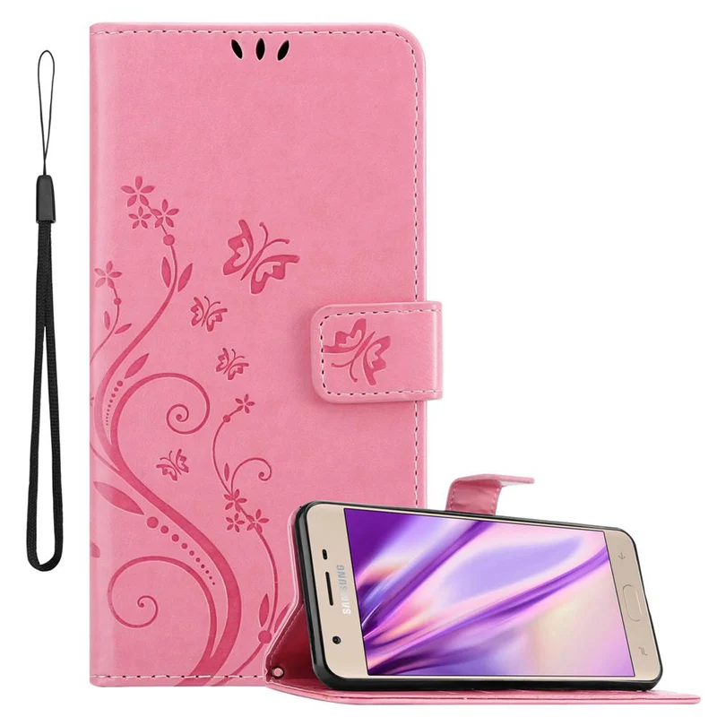 Cadorabo Hülle kompatibel mit Samsung Galaxy J3 2018 Schutzhülle im Blumen Design mit Magnetverschluss, Standfunktion und Kartenfächern