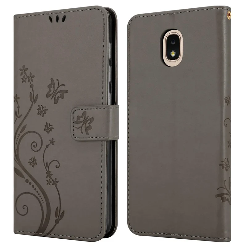 Cadorabo Hülle kompatibel mit Samsung Galaxy J3 2018 Schutzhülle im Blumen Design mit Magnetverschluss, Standfunktion und Kartenfächern