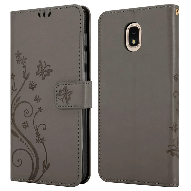 Cadorabo Hülle kompatibel mit Samsung Galaxy J3 2018 Schutzhülle im Blumen Design mit Magnetverschluss, Standfunktion und Kartenfächern