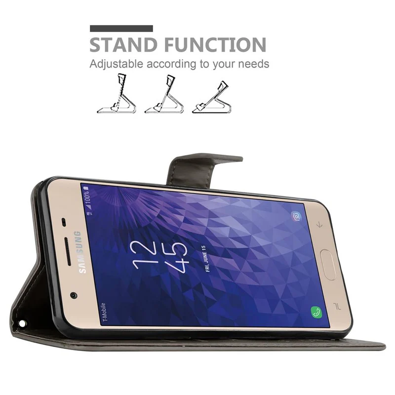 Cadorabo Hülle kompatibel mit Samsung Galaxy J3 2018 Schutzhülle im Blumen Design mit Magnetverschluss, Standfunktion und Kartenfächern