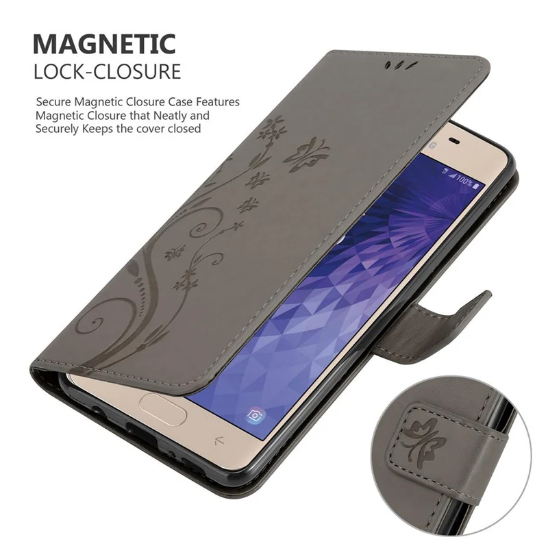 Cadorabo Hülle kompatibel mit Samsung Galaxy J3 2018 Schutzhülle im Blumen Design mit Magnetverschluss, Standfunktion und Kartenfächern