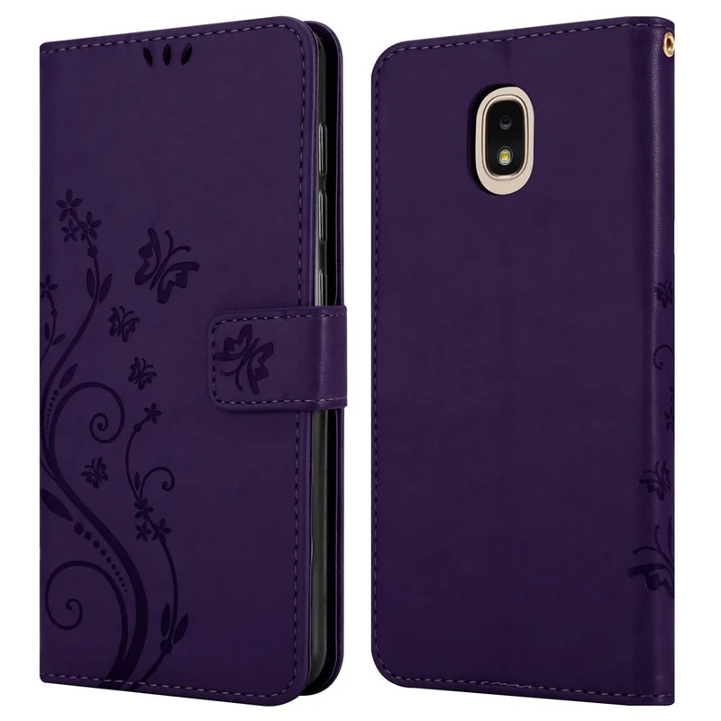 Cadorabo Hülle kompatibel mit Samsung Galaxy J3 2018 Schutzhülle im Blumen Design mit Magnetverschluss, Standfunktion und Kartenfächern