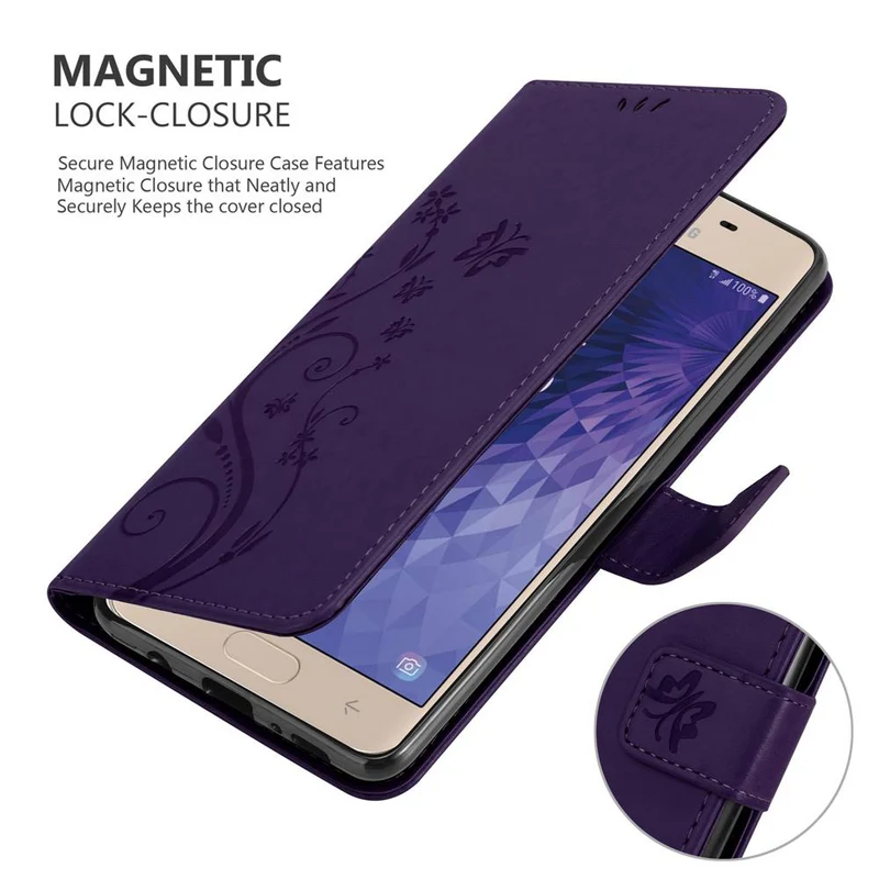 Cadorabo Hülle kompatibel mit Samsung Galaxy J3 2018 Schutzhülle im Blumen Design mit Magnetverschluss, Standfunktion und Kartenfächern
