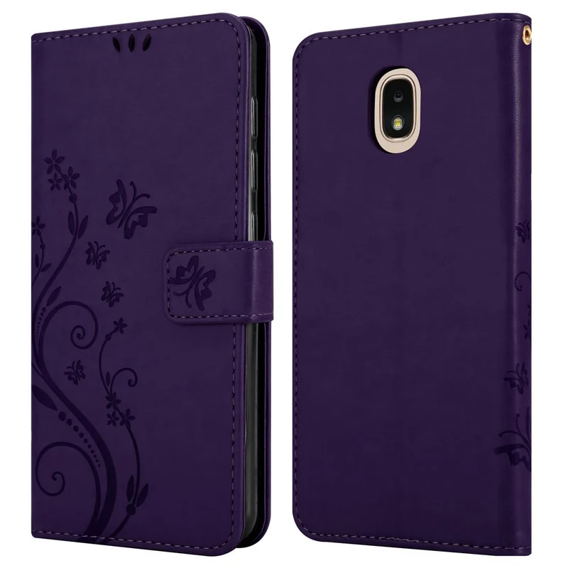 Cadorabo Hülle kompatibel mit Samsung Galaxy J3 2018 Schutzhülle im Blumen Design mit Magnetverschluss, Standfunktion und Kartenfächern