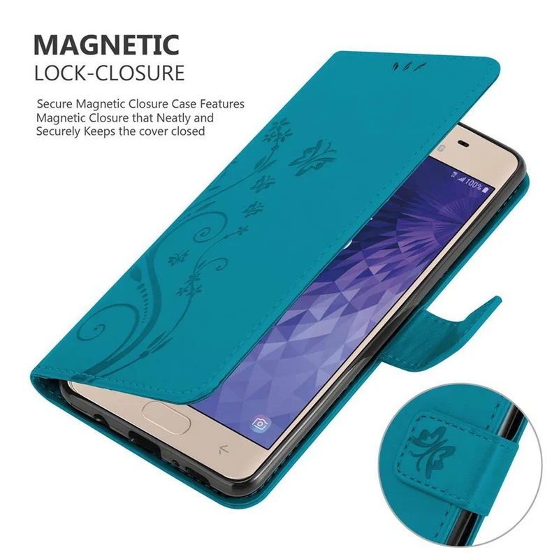 Cadorabo Hülle kompatibel mit Samsung Galaxy J3 2018 Schutzhülle im Blumen Design mit Magnetverschluss, Standfunktion und Kartenfächern