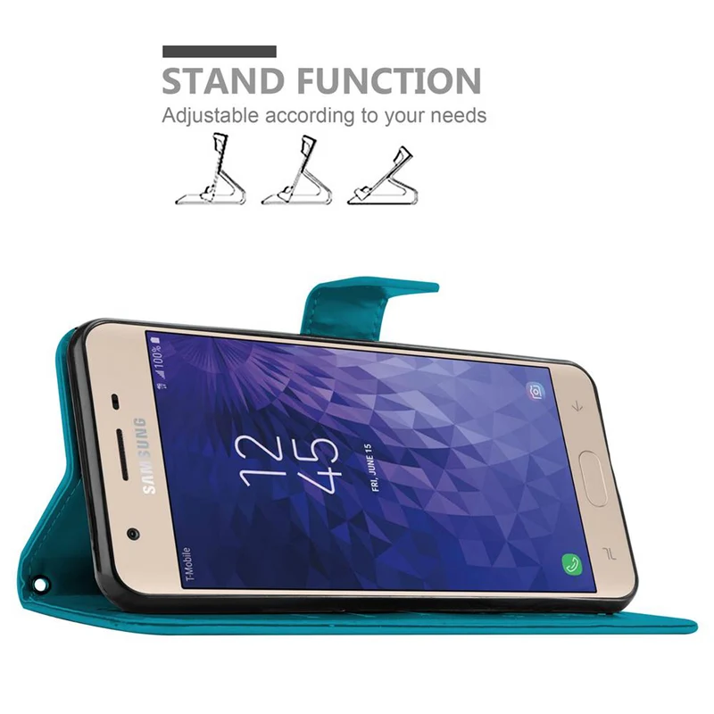 Cadorabo Hülle kompatibel mit Samsung Galaxy J3 2018 Schutzhülle im Blumen Design mit Magnetverschluss, Standfunktion und Kartenfächern
