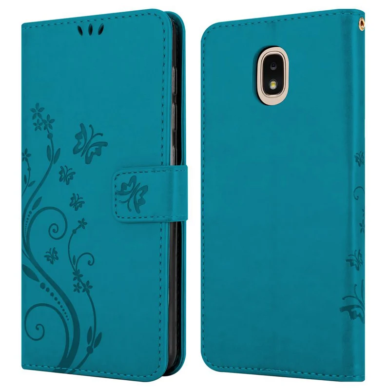 Cadorabo Hülle kompatibel mit Samsung Galaxy J3 2018 Schutzhülle im Blumen Design mit Magnetverschluss, Standfunktion und Kartenfächern