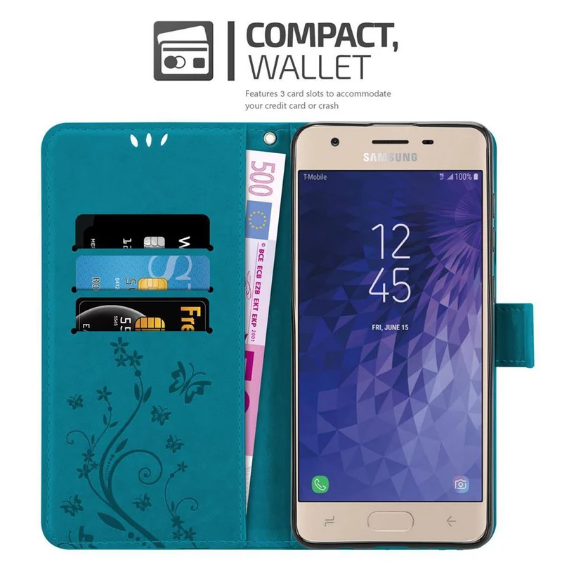 Cadorabo Hülle kompatibel mit Samsung Galaxy J3 2018 Schutzhülle im Blumen Design mit Magnetverschluss, Standfunktion und Kartenfächern