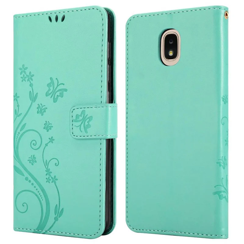 Cadorabo Hülle kompatibel mit Samsung Galaxy J3 2018 Schutzhülle im Blumen Design mit Magnetverschluss, Standfunktion und Kartenfächern