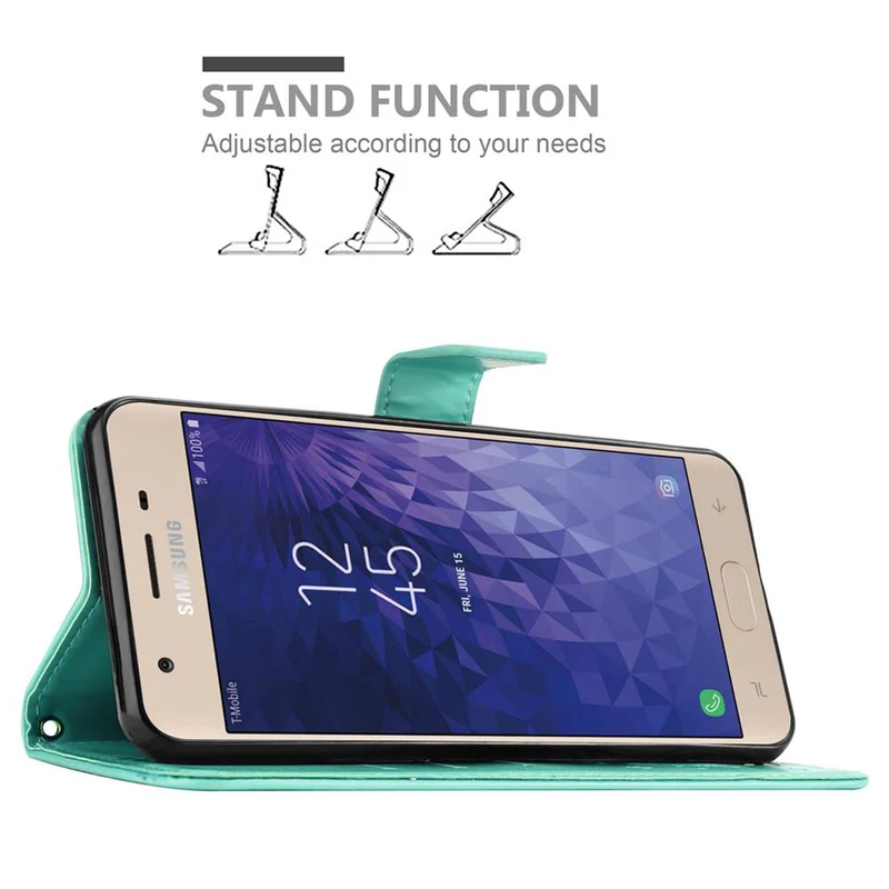Cadorabo Hülle kompatibel mit Samsung Galaxy J3 2018 Schutzhülle im Blumen Design mit Magnetverschluss, Standfunktion und Kartenfächern