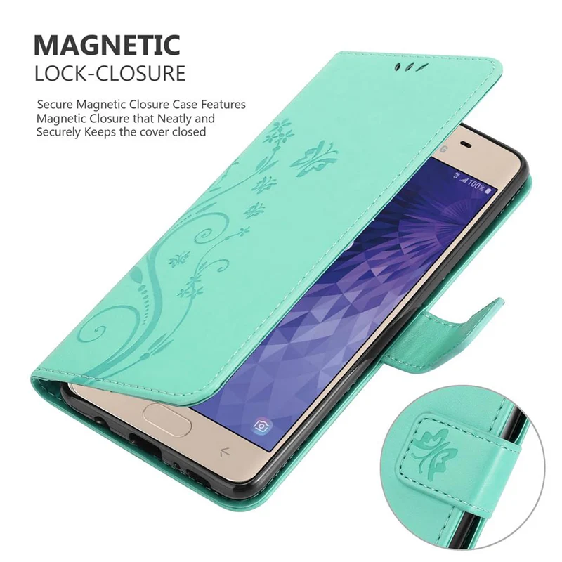 Cadorabo Hülle kompatibel mit Samsung Galaxy J3 2018 Schutzhülle im Blumen Design mit Magnetverschluss, Standfunktion und Kartenfächern