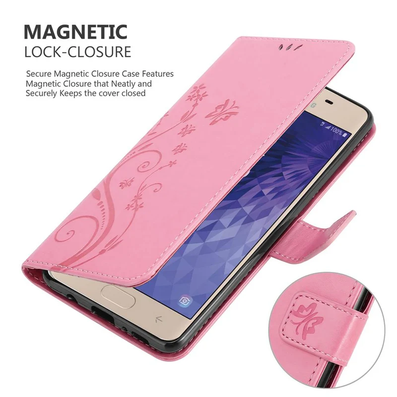 Cadorabo Hülle kompatibel mit Samsung Galaxy J3 2018 Schutzhülle im Blumen Design mit Magnetverschluss, Standfunktion und Kartenfächern