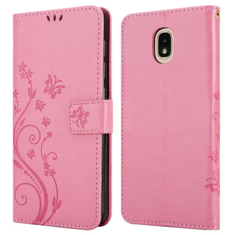 Cadorabo Hülle kompatibel mit Samsung Galaxy J3 2018 Schutzhülle im Blumen Design mit Magnetverschluss, Standfunktion und Kartenfächern