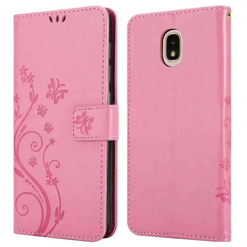 Cadorabo Hülle kompatibel mit Samsung Galaxy J3 2018 Schutzhülle im Blumen Design mit Magnetverschluss, Standfunktion und Kartenfächern