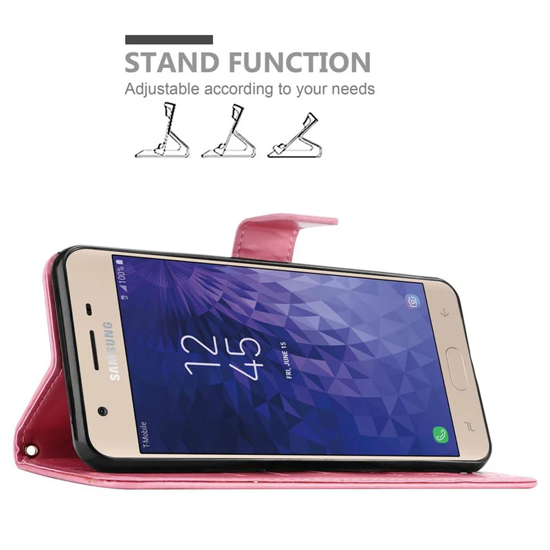 Cadorabo Hülle kompatibel mit Samsung Galaxy J3 2018 Schutzhülle im Blumen Design mit Magnetverschluss, Standfunktion und Kartenfächern
