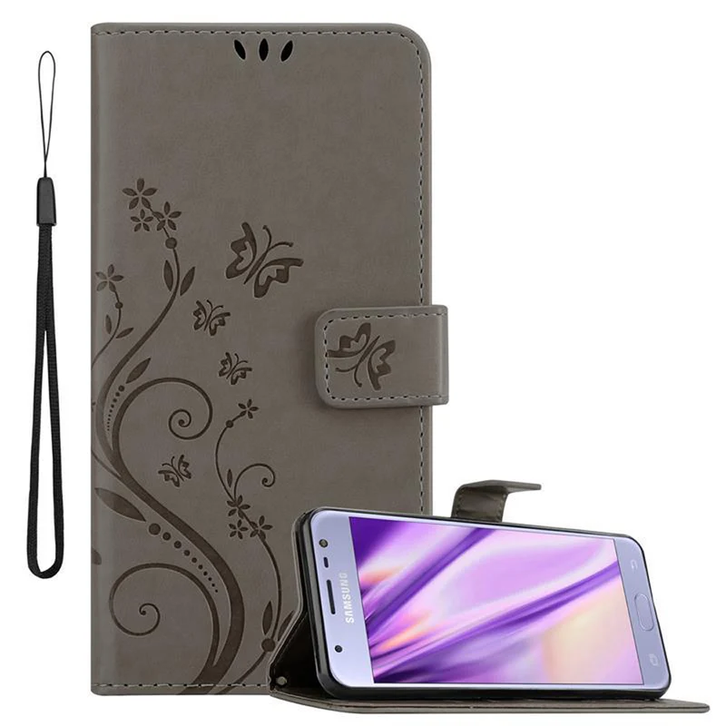 Cadorabo Hülle kompatibel mit Samsung Galaxy J3 2017 Schutzhülle im Blumen Design mit Magnetverschluss, Standfunktion und Kartenfächern