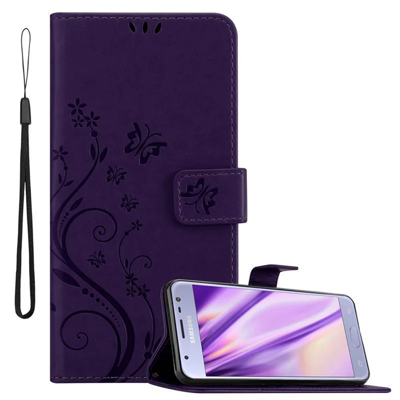 Cadorabo Hülle kompatibel mit Samsung Galaxy J3 2017 Schutzhülle im Blumen Design mit Magnetverschluss, Standfunktion und Kartenfächern