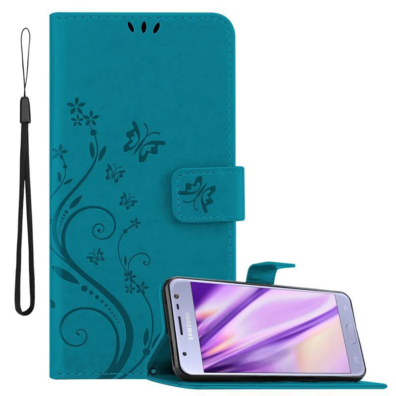 Cadorabo Hülle kompatibel mit Samsung Galaxy J3 2017 Schutzhülle im Blumen Design mit Magnetverschluss, Standfunktion und Kartenfächern