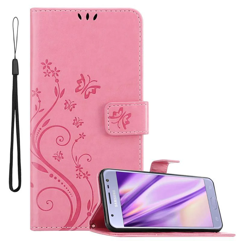 Cadorabo Hülle kompatibel mit Samsung Galaxy J3 2017 Schutzhülle im Blumen Design mit Magnetverschluss, Standfunktion und Kartenfächern