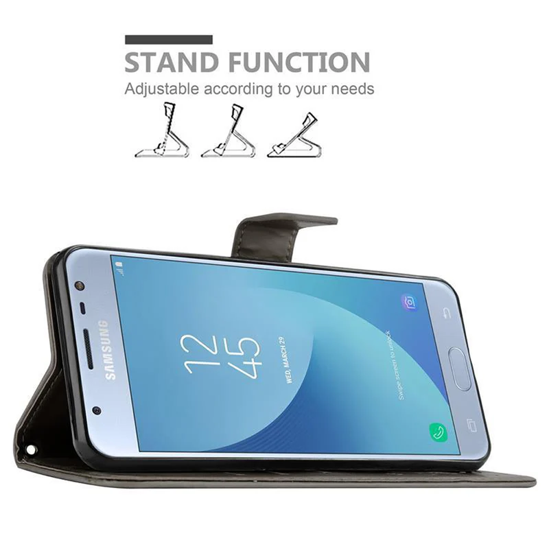 Cadorabo Hülle kompatibel mit Samsung Galaxy J3 2017 Schutzhülle im Blumen Design mit Magnetverschluss, Standfunktion und Kartenfächern
