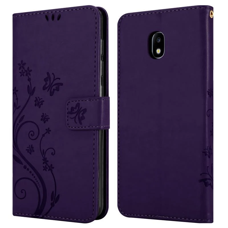 Cadorabo Hülle kompatibel mit Samsung Galaxy J3 2017 Schutzhülle im Blumen Design mit Magnetverschluss, Standfunktion und Kartenfächern