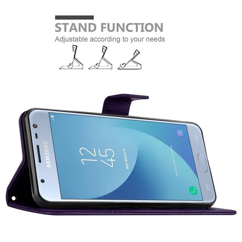 Cadorabo Hülle kompatibel mit Samsung Galaxy J3 2017 Schutzhülle im Blumen Design mit Magnetverschluss, Standfunktion und Kartenfächern
