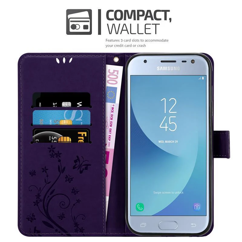 Cadorabo Hülle kompatibel mit Samsung Galaxy J3 2017 Schutzhülle im Blumen Design mit Magnetverschluss, Standfunktion und Kartenfächern