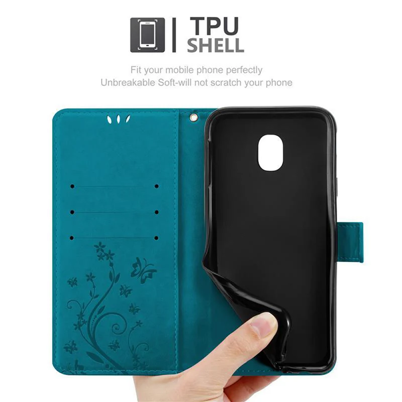 Cadorabo Hülle kompatibel mit Samsung Galaxy J3 2017 Schutzhülle im Blumen Design mit Magnetverschluss, Standfunktion und Kartenfächern