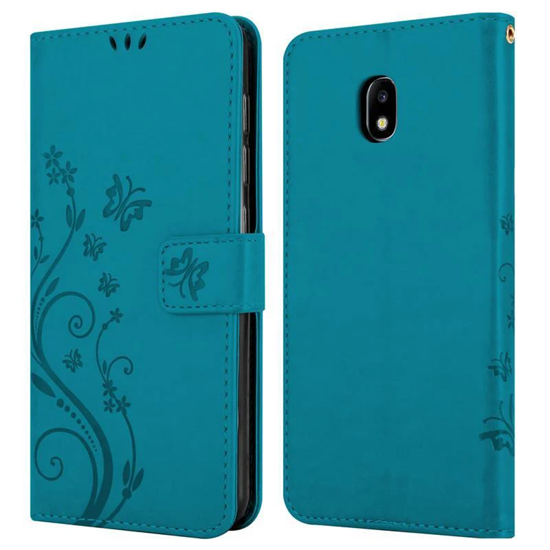 Cadorabo Hülle kompatibel mit Samsung Galaxy J3 2017 Schutzhülle im Blumen Design mit Magnetverschluss, Standfunktion und Kartenfächern