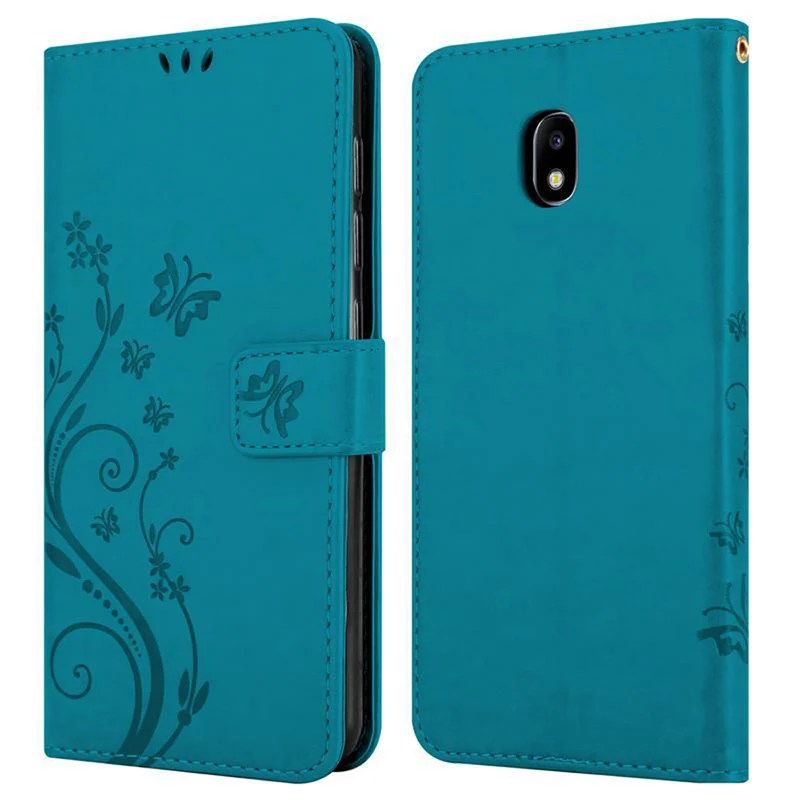 Cadorabo Hülle kompatibel mit Samsung Galaxy J3 2017 Schutzhülle im Blumen Design mit Magnetverschluss, Standfunktion und Kartenfächern
