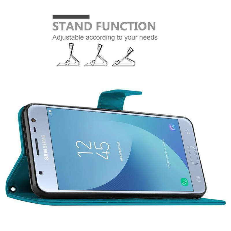 Cadorabo Hülle kompatibel mit Samsung Galaxy J3 2017 Schutzhülle im Blumen Design mit Magnetverschluss, Standfunktion und Kartenfächern