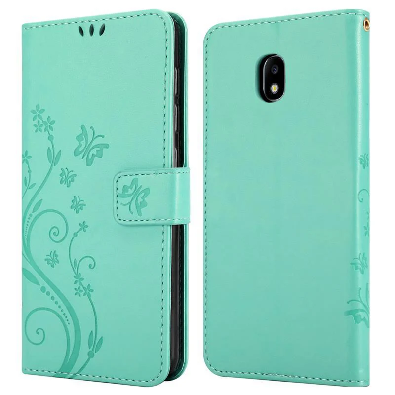 Cadorabo Hülle kompatibel mit Samsung Galaxy J3 2017 Schutzhülle im Blumen Design mit Magnetverschluss, Standfunktion und Kartenfächern
