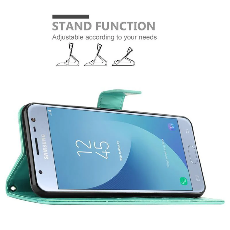 Cadorabo Hülle kompatibel mit Samsung Galaxy J3 2017 Schutzhülle im Blumen Design mit Magnetverschluss, Standfunktion und Kartenfächern