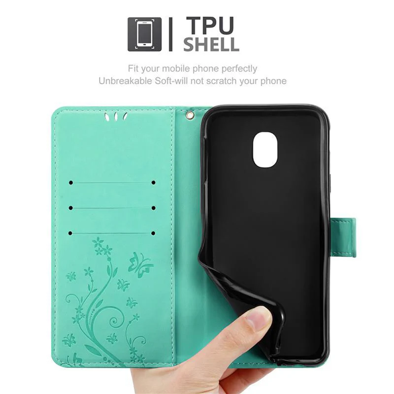 Cadorabo Hülle kompatibel mit Samsung Galaxy J3 2017 Schutzhülle im Blumen Design mit Magnetverschluss, Standfunktion und Kartenfächern