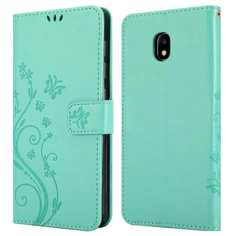 Cadorabo Hülle kompatibel mit Samsung Galaxy J3 2017 Schutzhülle im Blumen Design mit Magnetverschluss, Standfunktion und Kartenfächern