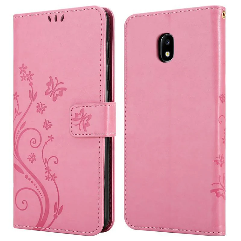 Cadorabo Hülle kompatibel mit Samsung Galaxy J3 2017 Schutzhülle im Blumen Design mit Magnetverschluss, Standfunktion und Kartenfächern