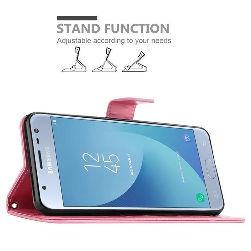 Cadorabo Hülle kompatibel mit Samsung Galaxy J3 2017 Schutzhülle im Blumen Design mit Magnetverschluss, Standfunktion und Kartenfächern