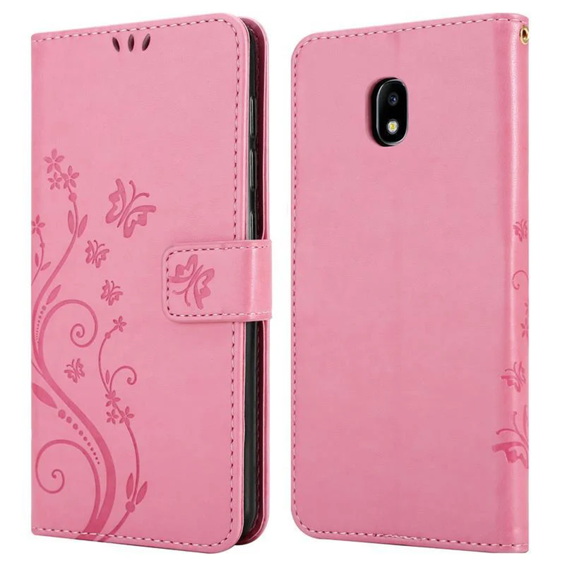 Cadorabo Hülle kompatibel mit Samsung Galaxy J3 2017 Schutzhülle im Blumen Design mit Magnetverschluss, Standfunktion und Kartenfächern