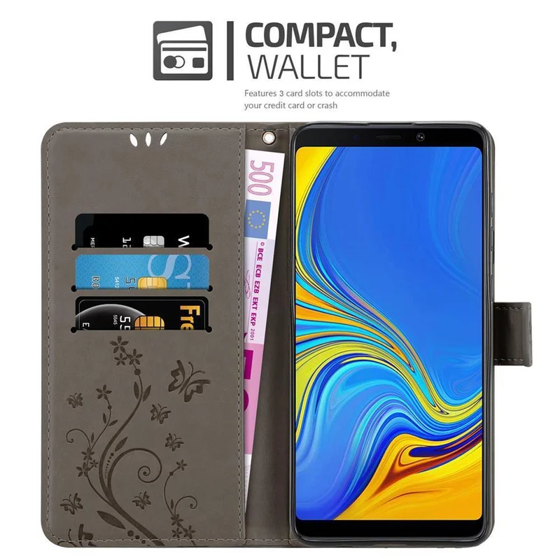Cadorabo Hülle kompatibel mit Samsung Galaxy A9 2018 Schutzhülle im Blumen Design mit Magnetverschluss, Standfunktion und Kartenfächern