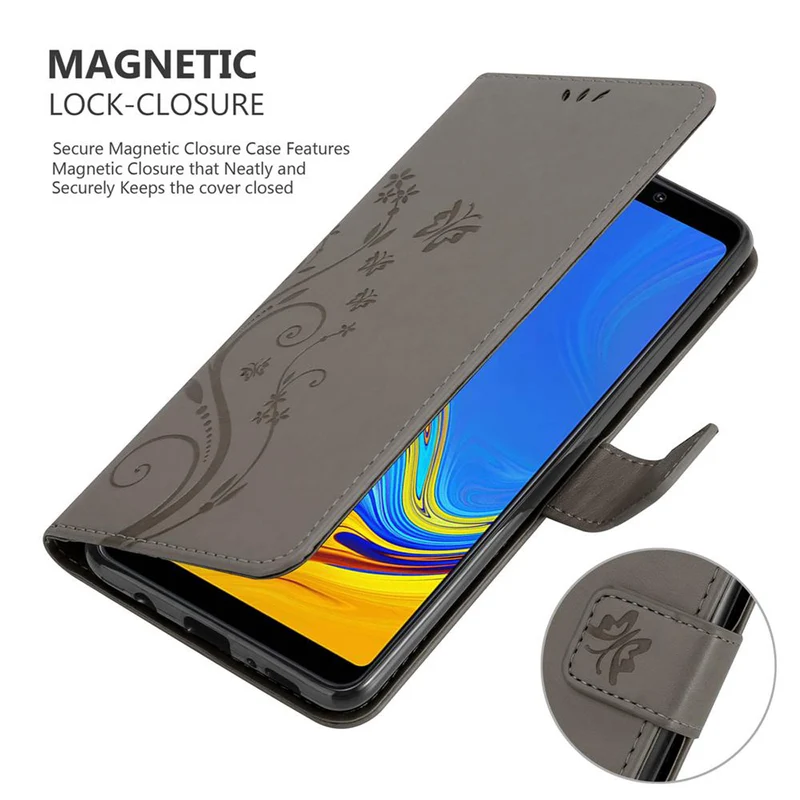Cadorabo Hülle kompatibel mit Samsung Galaxy A9 2018 Schutzhülle im Blumen Design mit Magnetverschluss, Standfunktion und Kartenfächern