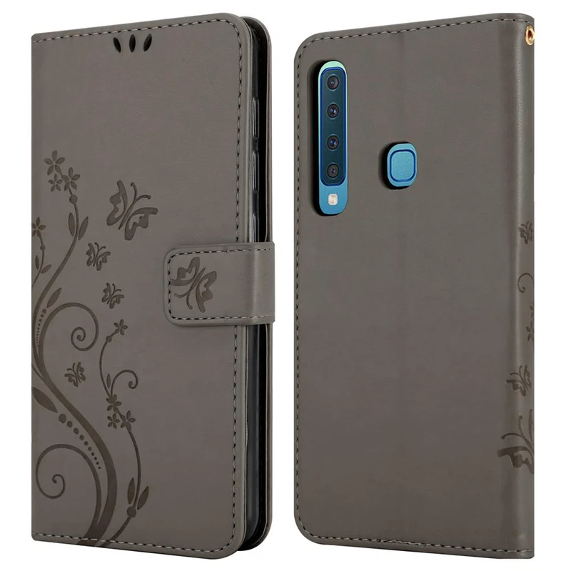 Cadorabo Hülle kompatibel mit Samsung Galaxy A9 2018 Schutzhülle im Blumen Design mit Magnetverschluss, Standfunktion und Kartenfächern