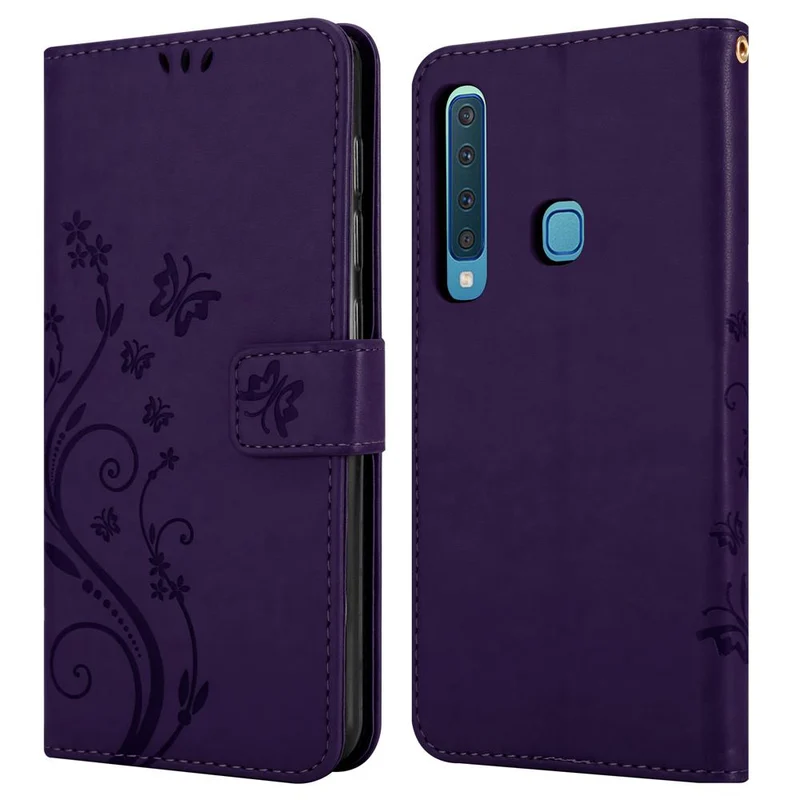 Cadorabo Hülle kompatibel mit Samsung Galaxy A9 2018 Schutzhülle im Blumen Design mit Magnetverschluss, Standfunktion und Kartenfächern
