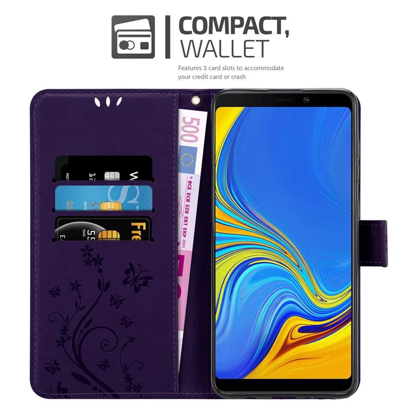 Cadorabo Hülle kompatibel mit Samsung Galaxy A9 2018 Schutzhülle im Blumen Design mit Magnetverschluss, Standfunktion und Kartenfächern