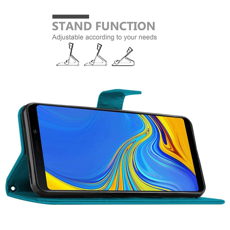 Cadorabo Hülle kompatibel mit Samsung Galaxy A9 2018 Schutzhülle im Blumen Design mit Magnetverschluss, Standfunktion und Kartenfächern
